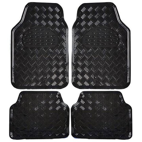 Rootz 4-Part Universal Auto Foot Mats - Car Mats - Vehicle Floor Mats - Weather Resistant - 69cm x 49cm Front, 46cm x 47cm Rear - ALU Chrome Optics Black
