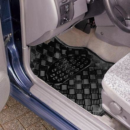 Rootz 4-Part Universal Auto Foot Mats - Car Mats - Vehicle Floor Mats - Weather Resistant - 69cm x 49cm Front, 46cm x 47cm Rear - ALU Chrome Optics Black