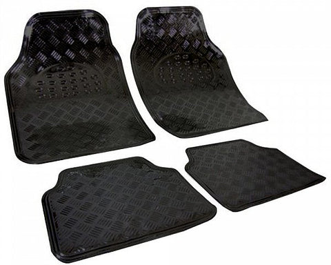 Rootz 4-Part Universal Auto Foot Mats - Car Mats - Vehicle Floor Mats - Weather Resistant - 69cm x 49cm Front, 46cm x 47cm Rear - ALU Chrome Optics Black