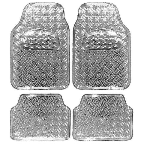 Rootz Universal Auto Footmats Set - Car Floor Mats - Durable Car Liners - Optimal Protection - 69x49cm Front, 46x47cm Rear - Silver Chrome Optics