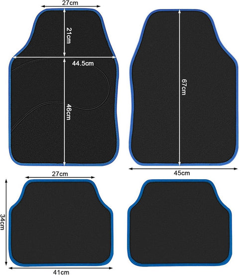 Rootz Car Floor Mat Set - Vehicle Carpet Protection - All-Weather Rubber Mats - Black - Universal Fit - 45cm x 67cm - 41cm x 34cm