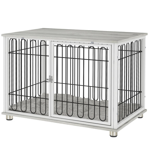 Rootz Dog Cage with Table - Pet Crate - Adjustable Feet - Washable Pillow - 90cm x 58cm x 62.5cm