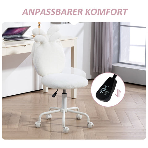 Rootz Upholstered Chair with Rabbit Ears - Rollable Desk Chair - Rotatable Office Chair - Synthetic Fur - 45cm x 52cm x 82-90cm