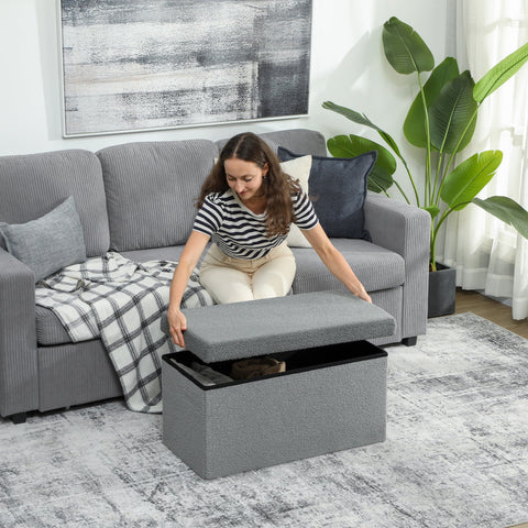 Rootz Storage Stool - Upholstered Bench - Foot Rest - 84L Storage - 76cm x 38cm - Grey