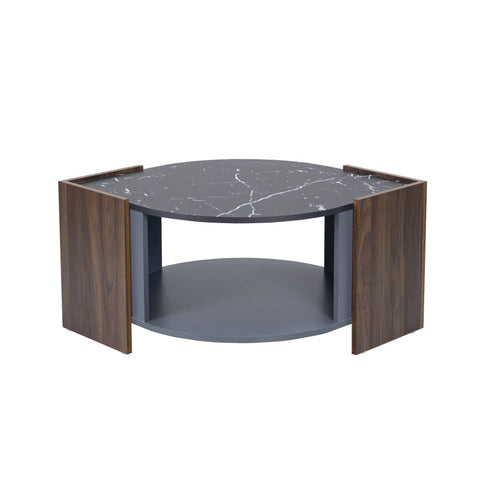 Rootz Black Marble Coffee Table - Elegant Coffee Table - Walnut Coffee Table - Durable & Stable - 96.5L x 63W x 40H cm