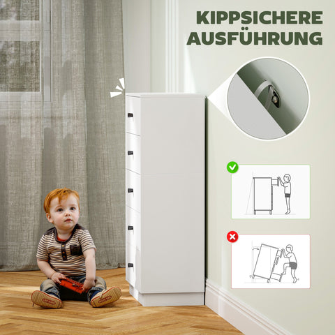 Rootz Chest of Drawers - Sideboard - Storage Cabinet - Modern Elegance in White - Wooden Material - 5 Drawers - 47 x 29 x 95 cm