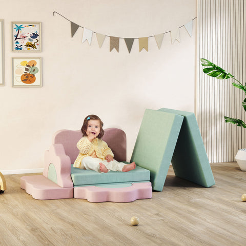 Rootz 12-Piece Foam Blocks Set - Climbing Blocks - Indoor Play Mats - Promotes Motor Skills - Wave Shape 75x35x10cm - Pink & Mint Green