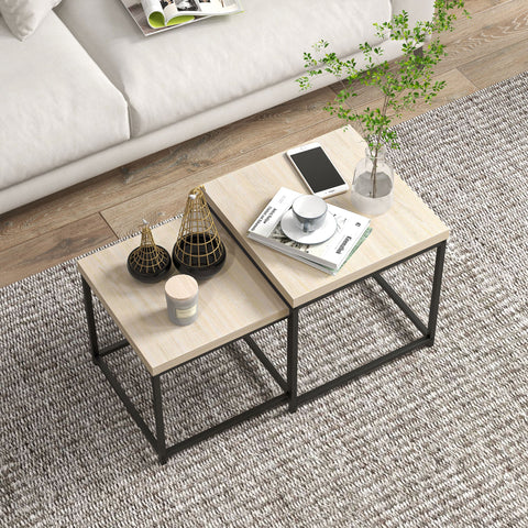 Rootz Set of 2 Stackable Coffee Tables - Square Side Tables - Living Room Tables - Space-Saving Design - 45L x 45W x 45H cm, 40L x 40W x 39H cm