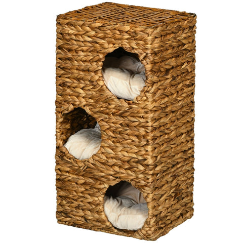 Rootz Cat Tower - Cat Scratching Post - Cat Condo - Water Hyacinth - Multi-level - Washable Cushions - 40cm x 31cm x 76cm