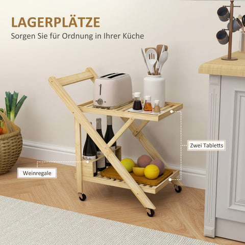 Rootz Kitchen Cart on Wheels - Serving Trolley - Rolling Bar Cart - Space-Saving Design - 66cm x 40cm x 70cm