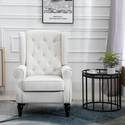 Rootz Wing Chair Accent Seating - Cozy Reading Chair - Washable Upholstery - Removable Cover - 74cm x 86cm x 102cm Cream White