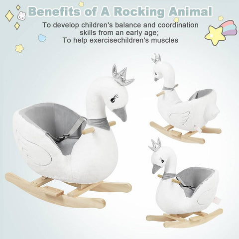Rootz Plush Swan Rocking Horse - Toddler Rocker - Kids' Ride-On Toy - Soft and Comfortable - Interactive Design - Safe and Durable - 65cm x 68cm x 38cm
