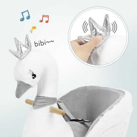 Rootz Plush Swan Rocking Horse - Toddler Rocker - Kids' Ride-On Toy - Soft and Comfortable - Interactive Design - Safe and Durable - 65cm x 68cm x 38cm
