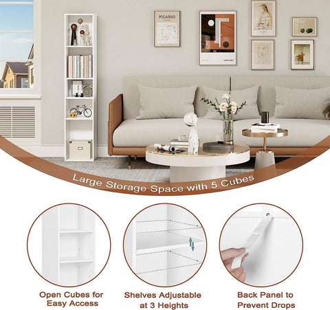 Rootz Bookshelf Storage Unit - 5 Shelf Wooden Bookcase - Organizer Display Stand - Versatile Furniture - 30cm x 151cm x 26cm