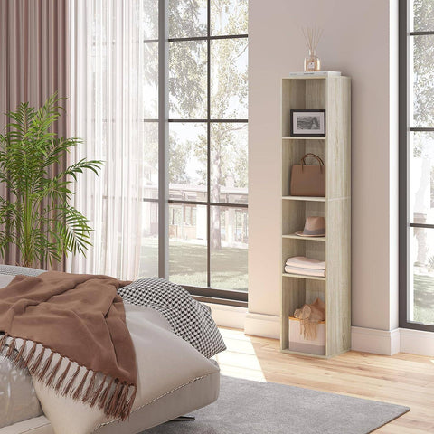 Rootz Bookcase Storage Shelf - Free Standing Bookshelf - Adjustable Dividers - Wood Material - Stable & Safe - 30cm x 151cm x 26cm