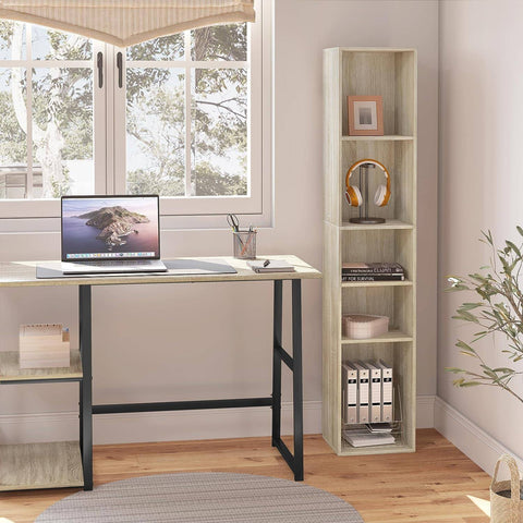 Rootz Bookcase Storage Shelf - Free Standing Bookshelf - Adjustable Dividers - Wood Material - Stable & Safe - 30cm x 151cm x 26cm