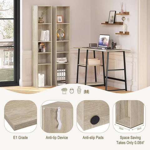 Rootz Bookcase Storage Shelf - Free Standing Bookshelf - Adjustable Dividers - Wood Material - Stable & Safe - 30cm x 151cm x 26cm