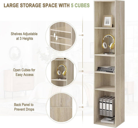 Rootz Bookcase Storage Shelf - Free Standing Bookshelf - Adjustable Dividers - Wood Material - Stable & Safe - 30cm x 151cm x 26cm