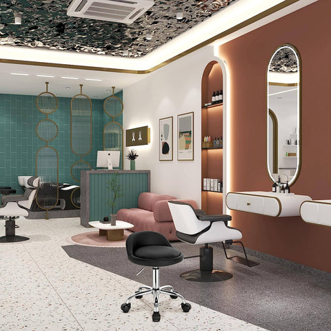 Rootz Makeup Stool - Rolling Stool - Adjustable Height - Ergonomic Backrest - 30cm x 30cm x 53-65.5cm