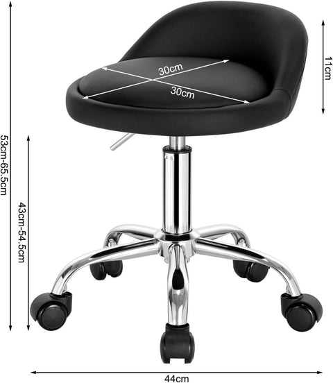 Rootz Makeup Stool - Rolling Stool - Adjustable Height - Ergonomic Backrest - 30cm x 30cm x 53-65.5cm