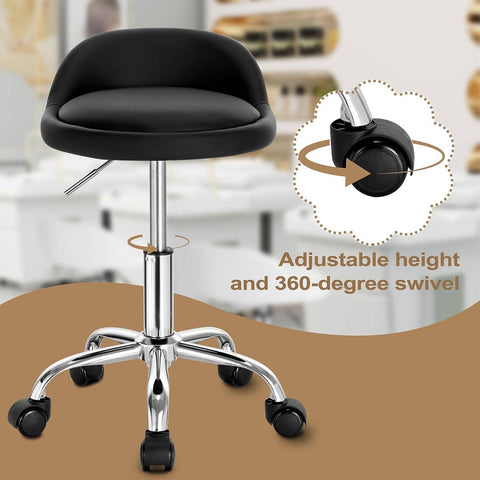 Rootz Makeup Stool - Rolling Stool - Adjustable Height - Ergonomic Backrest - 30cm x 30cm x 53-65.5cm