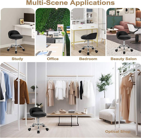 Rootz Makeup Stool - Rolling Stool - Adjustable Height - Ergonomic Backrest - 30cm x 30cm x 53-65.5cm