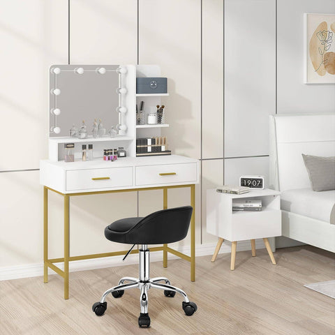 Rootz Makeup Stool - Rolling Stool - Adjustable Height - Ergonomic Backrest - 30cm x 30cm x 53-65.5cm