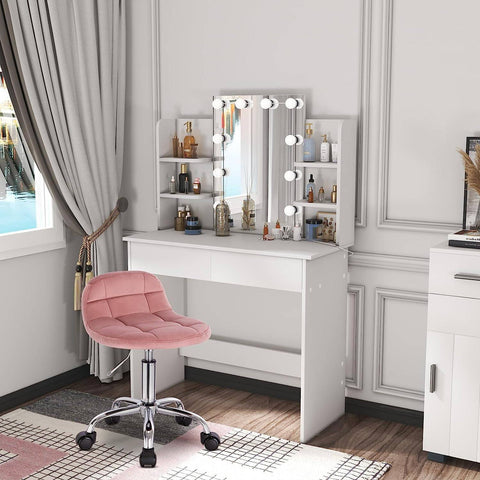 Rootz Office Stool - Desk Chair - Rolling Stool - Velvet - Ergonomic - Adjustable Height - 56.5-68cm x 38 x 31cm - Stylish & Practical