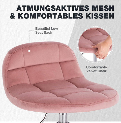 Rootz Office Stool - Desk Chair - Rolling Stool - Velvet - Ergonomic - Adjustable Height - 56.5-68cm x 38 x 31cm - Stylish & Practical