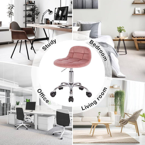 Rootz Office Stool - Desk Chair - Rolling Stool - Velvet - Ergonomic - Adjustable Height - 56.5-68cm x 38 x 31cm - Stylish & Practical