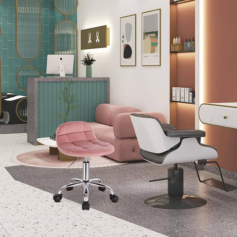 Rootz Office Stool - Desk Chair - Rolling Stool - Velvet - Ergonomic - Adjustable Height - 56.5-68cm x 38 x 31cm - Stylish & Practical