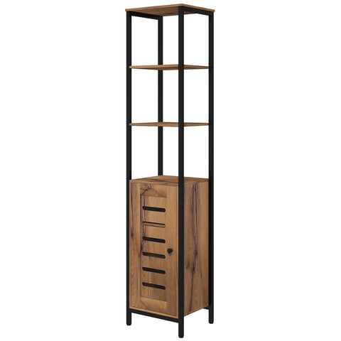 Rootz Industrial Bathroom Cabinet - Organizer - Storage Unit - Lamella Door & Adjustable Shelves - 37x30x167cm