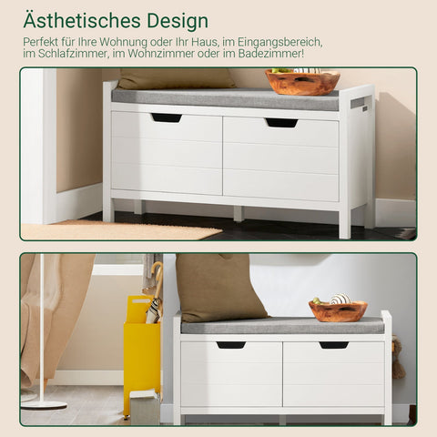 Rootz Shoe Storage Cabinet - Shoe Organizer - White MDF Shoe Bench - Comfortable Seating - 91x50x31cm