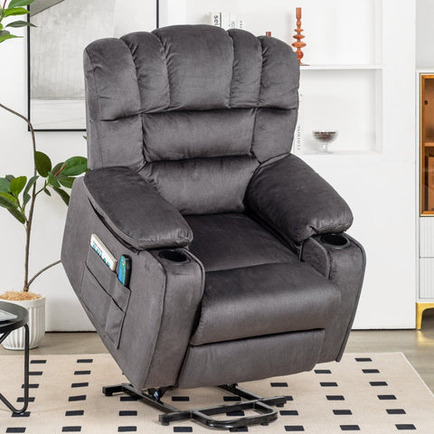 Rootz Massage Chair Velvet Recliner - Electric Adjustable Chair - Heated Recliner - Ultimate Comfort for Elderly - 84cm x 100cm x 105cm