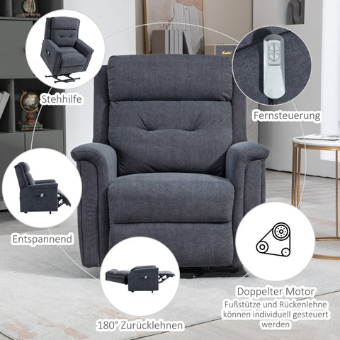 Rootz Relaxation Chair - Stand-Up Chair for Seniors - Recliner with Remote Control - Effortless Standing Aid - Adjustable Backrest - Practical Side Pockets - 92cm x 87cm x 108cm (Upright) - 92cm x 178cm x 56cm (Lying Down) - 92cm x 96cm x 143cm (Raised)