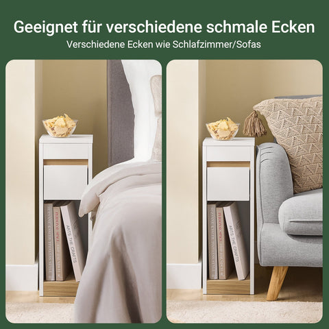 Rootz Slim Bedside Table - Narrow Nightstand - Compact Side Table - Space-Saving Storage - 20cm x 60cm x 35cm