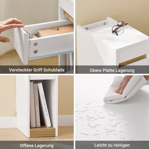 Rootz Slim Bedside Table - Narrow Nightstand - Compact Side Table - Space-Saving Storage - 20cm x 60cm x 35cm