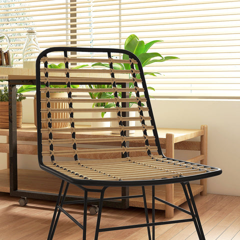 Rootz Set of 2 Dining Chairs - Rattan-Style - Bohemian Seating - PE & Steel - 47cm x 58cm x 80cm - Comfortable & Stylish