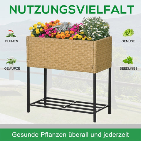Rootz Raised Bed Planter Garden Bed - Elevated Planter - Outdoor Planter - Durable PE Rattan - Ergonomic Design - Versatile Planting Options - 70L x 30W x 70H cm