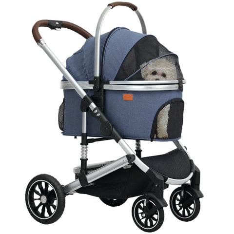 Rootz 3 in 1 Dog Buggy - Pet Car Seat - Foldable Carrier - Lightweight Design - 83cm x 61cm x 103cm, Blue, Silver