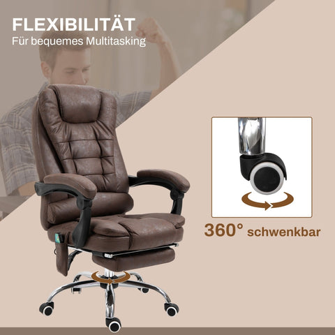 Rootz Massage Office Chair - Swivel Chair - Heated Massage Points - 135° Backrest - Microfiber Fabric - 65cm x 70cm x 119cm