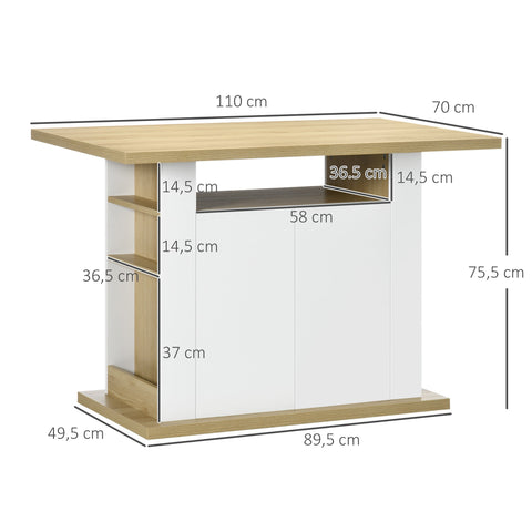 Rootz Kitchen Island Table - Dining Table - Kitchen Work Area - Large Surface for Family - 110L x 70W x 75.5H cm