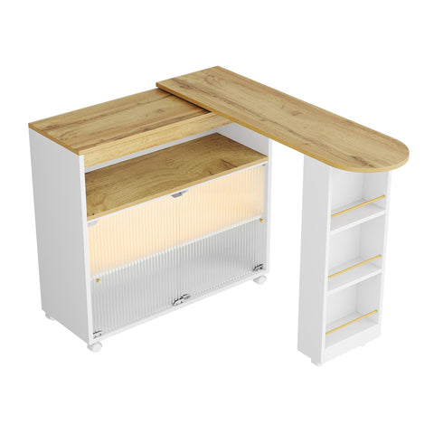 Rootz Extendable Bar Table - Modern Movable Bar Table - Telescopic Bar Table - Extra Storage - 138-204×39×105 cm, White