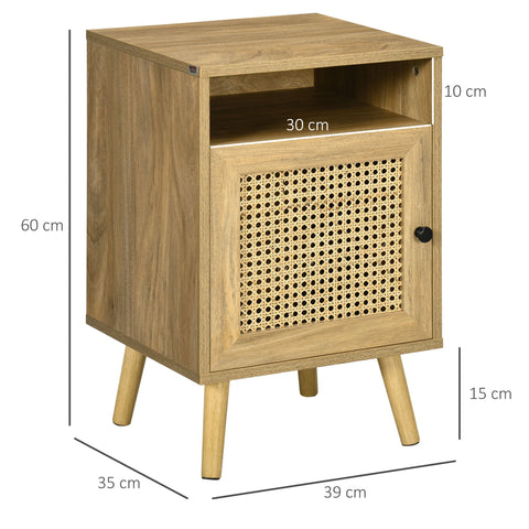 Rootz Bedside Table - Nightstand - Side Table - Ample Storage - 39cm x 35cm x 60cm - Natural Rattan Elements, Viennese Weave