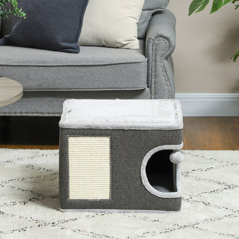 Rootz Cat House with Cushions - Cat Bed - Cat Cave - Sisal Mat - 45x45x35 cm - Plush Comfort for Cats Up to 6kg - Toy Ball Included