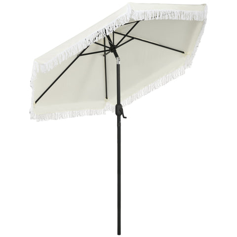 Rootz Tilting Garden Parasol - Patio Umbrella - Sunshade - Boho Style - Optimal Sun Protection - Ø225cm x 223cm - Cream and Black Fringes
