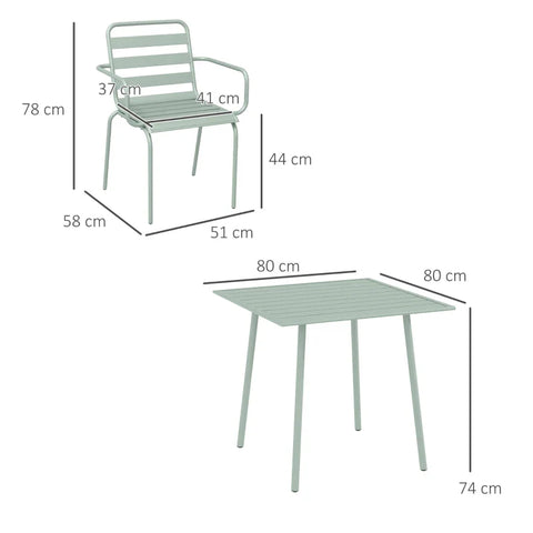 Rootz Garden Furniture Sets - Dining Table - Modern Design - 5-piece - Outdoor Furniture Set - Weatherproof - Steel - Green - 80 x 80 x 74 cm
