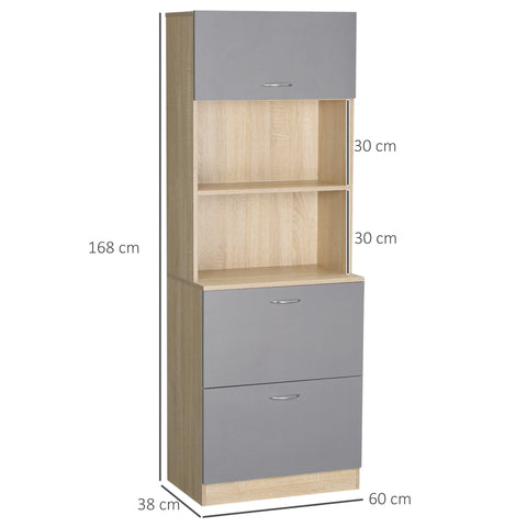 Rootz Buffet Kitchen Cabinet - Multi-purpose Cabinet - Storage Organizer - Large Worktop - 60 x 38 x 168 cm in Grey