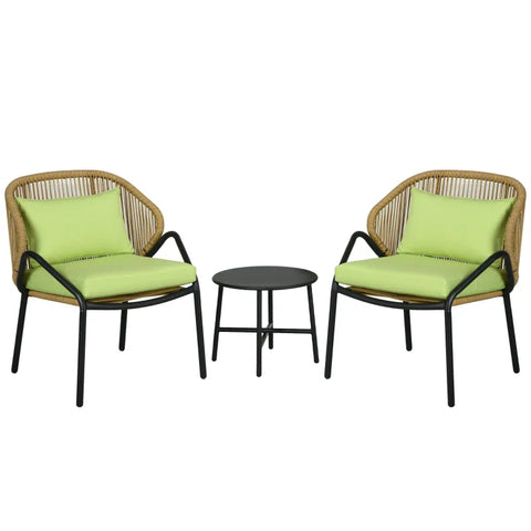 Rootz Polyrattan Garden Furniture - Rattan Patio - Seat Cushions - 3 Piece Seat - Back Cushions - Faux Rattan - Metal Frame - Polyester - Green - 47W x 48D cm