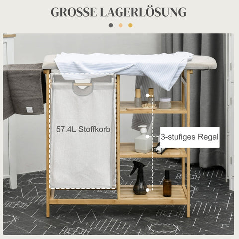 Rootz Bamboo Laundry Collector - Fabric Basket - Laundry Sorter - Ironing Board - 113cm x 34cm x 82cm - Eco-Friendly & Stylish Bamboo